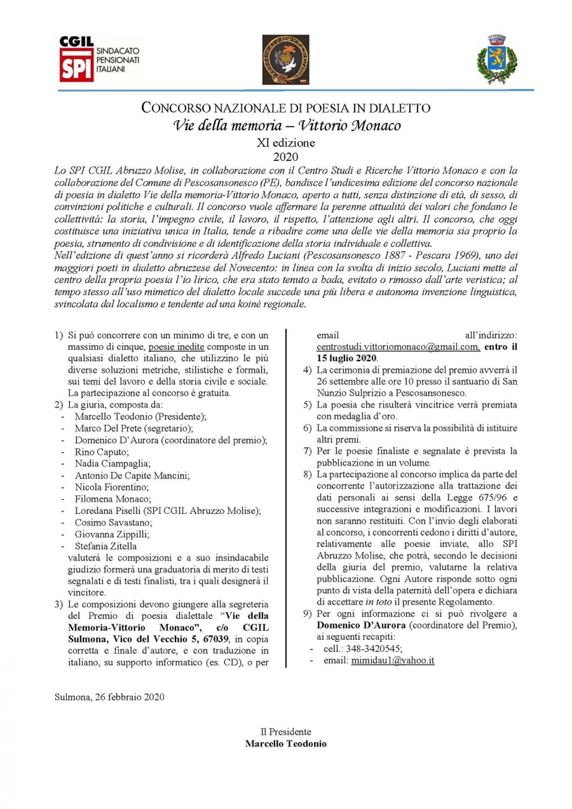 Pubblicato il bando della XI Edizione del Premio Vie della Memoria-Vittorio Monaco
